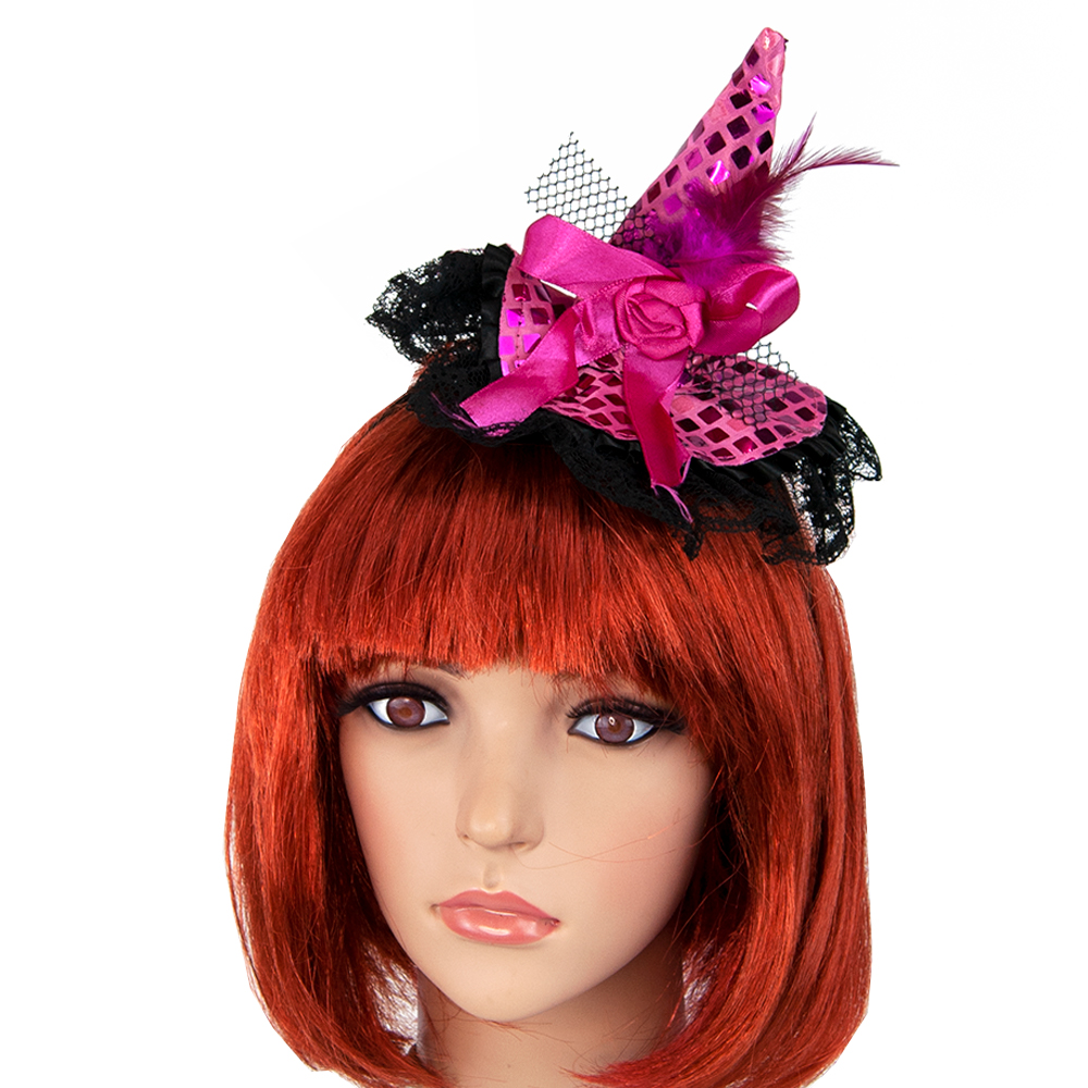 Шляпка на ободке Ведьмочки с кружевом (розовая) Шляпка на ободке Ведьмочки с кружевом (розовая)