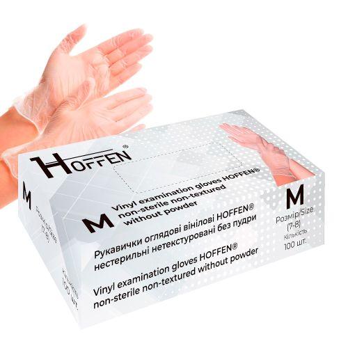 Перчатки виниловые M Hoffen 4.0г нестерильные нетекстурированные б/п 50пар/уп Перчатки виниловые M Hoffen 4.0г нестерильные нетекстурированные б/п 50пар/уп