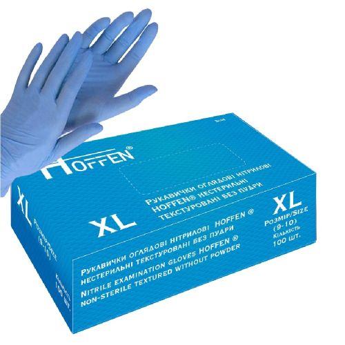 Перчатки нитриловые XL Hoffen 3.2г нестерильные текстурированные б/п 50пар/уп Перчатки нитриловые XL Hoffen 3.2г нестерильные текстурированные б/п 50пар/уп