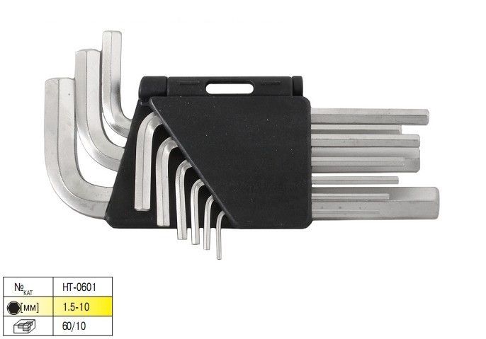 Набор Г-образных шестигранных ключей 9шт., 1.5-10мм, Cr-V Intertool HT-0601 Набор Г-образных шестигранных ключей 9шт., 1.5-10мм, Cr-V Intertool HT-0601