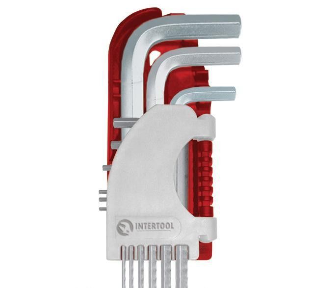 Набор Г-образных шестигранных ключей 9шт. с шарообразным наконечником, 1.5-10 мм, S2, PROF Intertool HT-1813