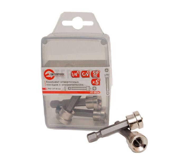 Комплект отверточных насадок c ограничителем PH2 1/4" * 50 мм Intertool VT-0036