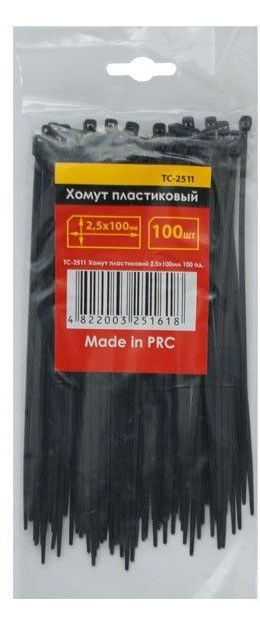 Хомут пластиковый 3,6x200мм, (100 шт/упак), черный Intertool TC-3621