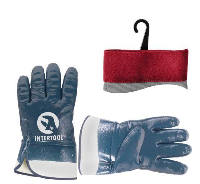 Перчатка маслостойкая (синяя) на основе трикотажа покрытая нитрилом с твердым манжетам 10.5" Intertool Sp-0001