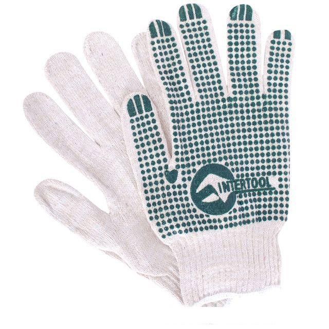 Перчатка хлопчатобумажная трикотажная с резиновым вкраплением с одной стороны (ПВХ зеленая) Перчатка хлопчатобумажная трикотажная с резиновым вкраплением с одной стороны (ПВХ зеленая) Intertool Sp-0133