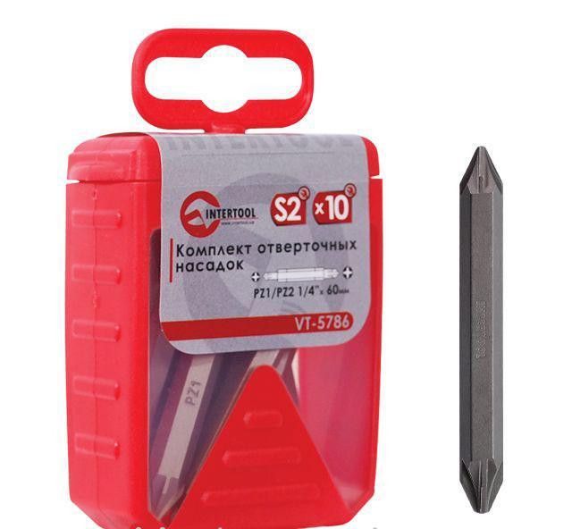 Комплект отверточных насадок PZ1/PZ2 1/4"*60мм уп. 10шт. Intertool VT-5786
