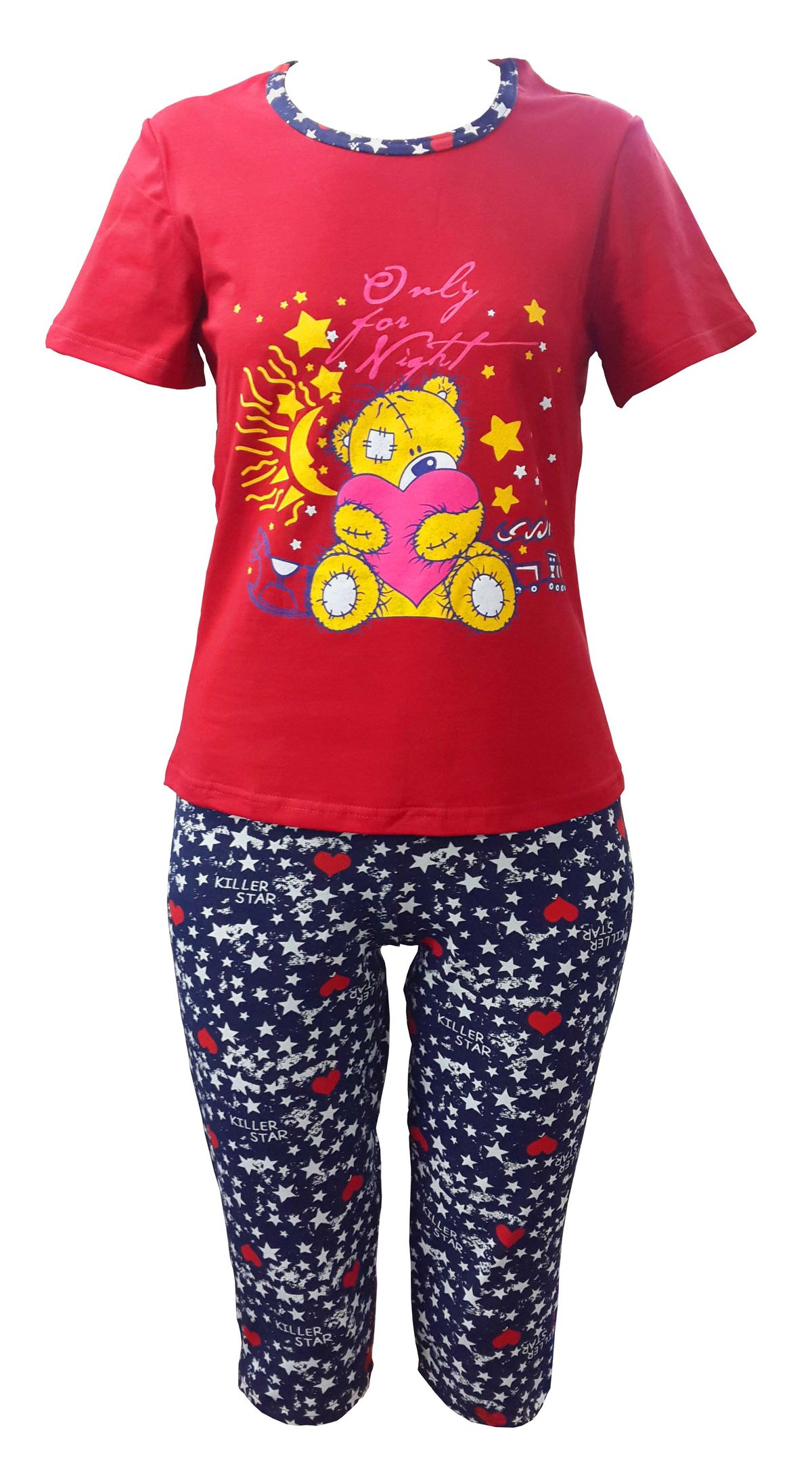 Пижама женская капри - футболка 42-52, цвета в ассортименте Пижама женская капри - футболка 42-52