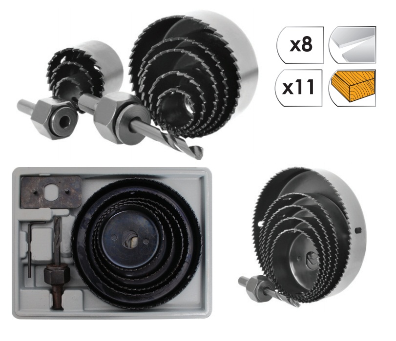 Intertool BT-0024 Набор корончатых сверл по дереву составной 64-127мм 8шт. Intertool BT-0024 Набор корончатых сверл по дереву составной 64-127мм 8шт.