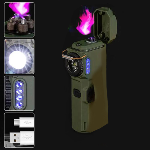 Фонарь зажигалка импульсно-дуговая⚡️Li-Ion аккумулятор, индикация заряда, ЗУ Type-C, Box D51-SMD green