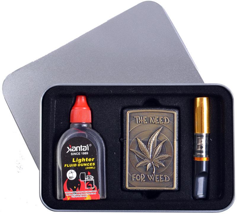 Подарочный набор (серия Конопля) 3в1 Зажигалка, бензин, мундштук №4710-2 Подарочный набор (серия Конопля) 3в1 Зажигалка, бензин, мундштук №4710-2