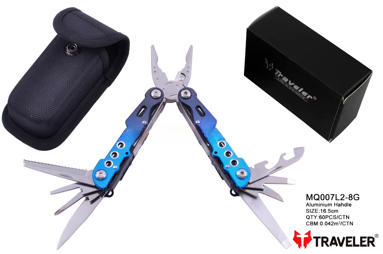 Мультитул 9в1 туристический, армейский, тактический, с чехлом Traveler 16,2см MQ007-L2-8G Blue Мультитул 9в1 туристический, армейский, тактический, с чехлом Traveler 16,2см MQ007-L2-8G Blue