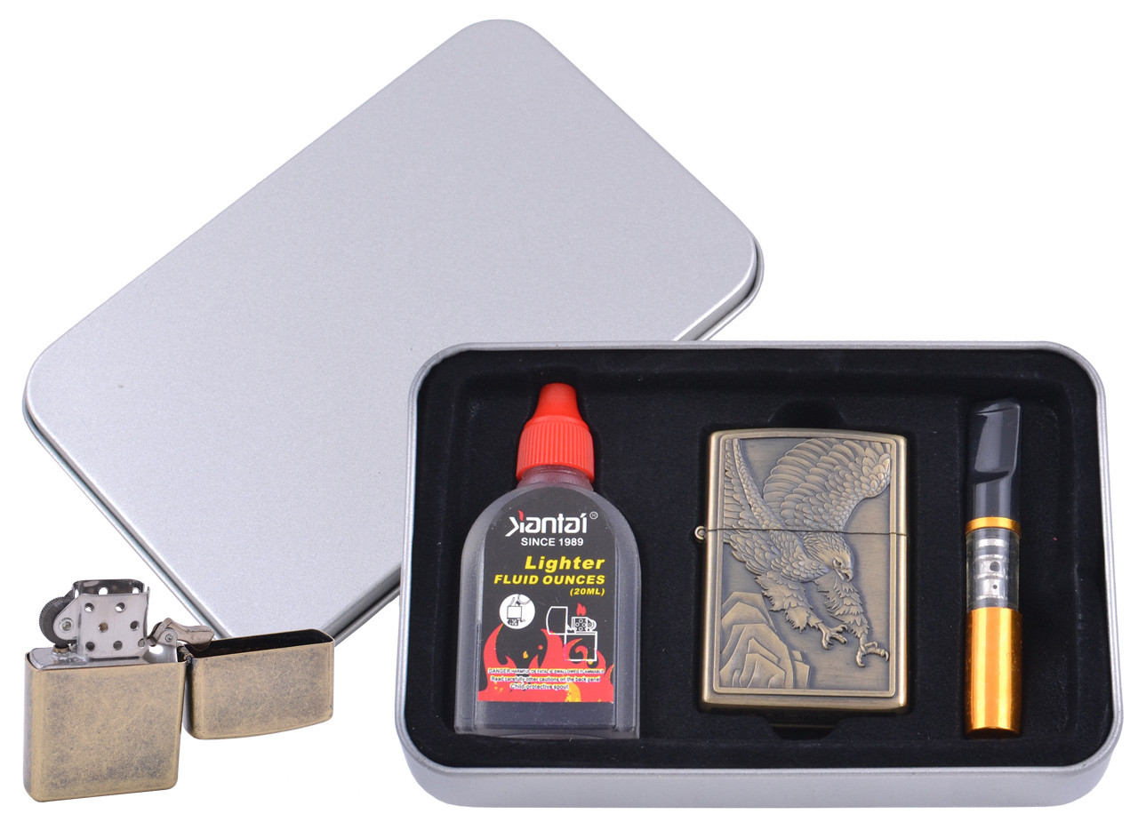 Зажигалка бензиновая в подарочной коробке (Баллончик бензина/Мундштук) Пикирующий Орел XT-4711-3 Зажигалка бензиновая в подарочной коробке (Баллончик бензина/Мундштук) Пикирующий Орел XT-4711-3