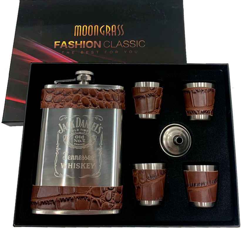 Подарочный набор 6в1 фляга (обтянута кожей), 4 рюмки, лейка Jack Daniels DJH-1499-1 Подарочный набор 6в1 фляга (обтянута кожей), 4 рюмки, лейка Jack Daniels DJH-1499-1