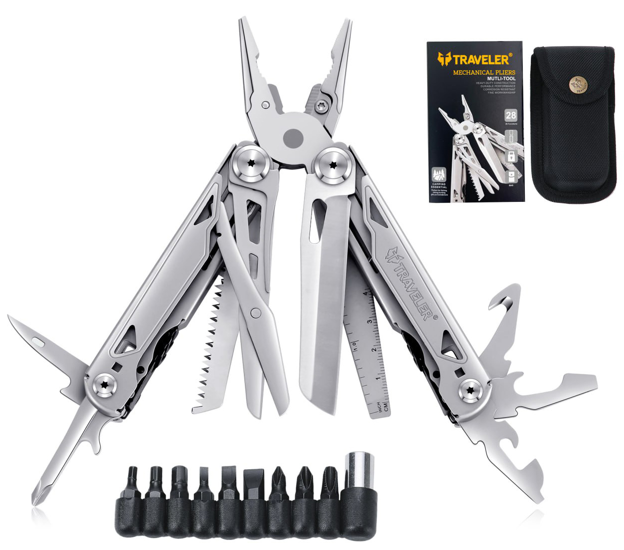 Мультитул тактический Traveler 28в1, комплект бит, с чехлом, с плоскогубцами 16,2см MQ064DG Silver Мультитул тактический Traveler 28в1, комплект бит, с чехлом, с плоскогубцами 16,2см MQ064DG Silver