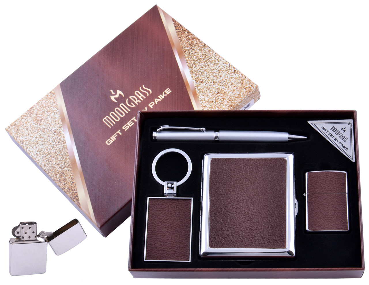 Подарочный набор 4в1 Moongrass Портсигар/Зажигалка/Ручка/Брелок (Кожа) №AL-204E Подарочный набор 4в1 Moongrass Портсигар/Зажигалка/Ручка/Брелок (Кожа) №AL-204E