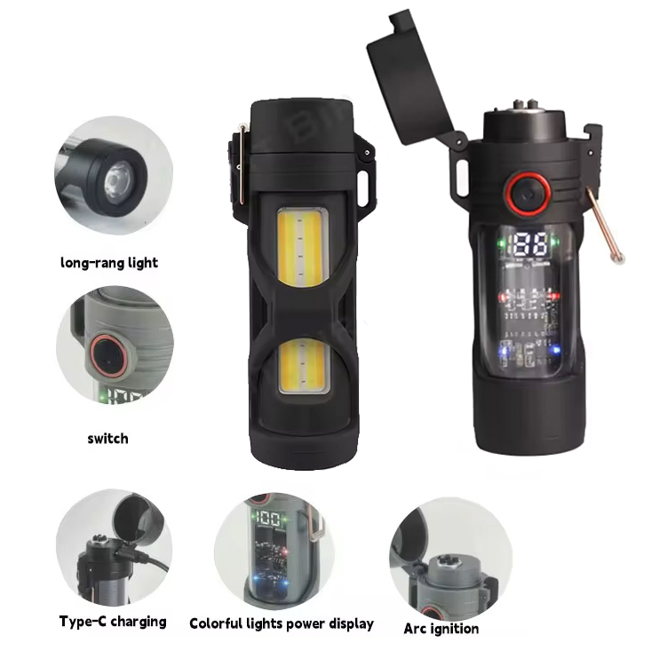 Фонарь зажигалка электроимпульсная ⚡️Li-Ion аккумулятор, индикация заряда, ЗУ Type-C, Box D66-COB