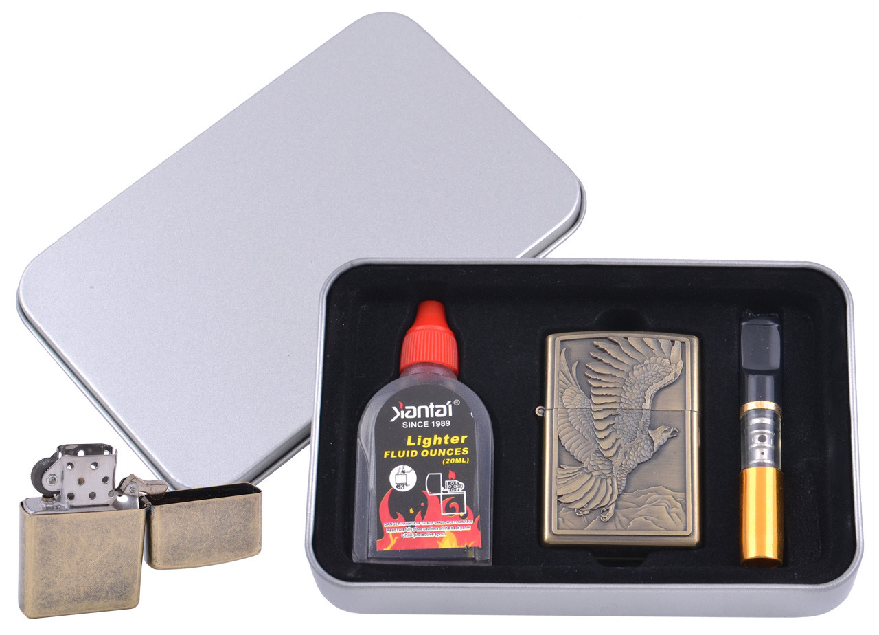 Зажигалка бензиновая в подарочной коробке (Баллончик бензина/Мундштук) Летящий Орел XT-4711-2 Зажигалка бензиновая в подарочной коробке (Баллончик бензина/Мундштук) Летящий Орел XT-4711-2