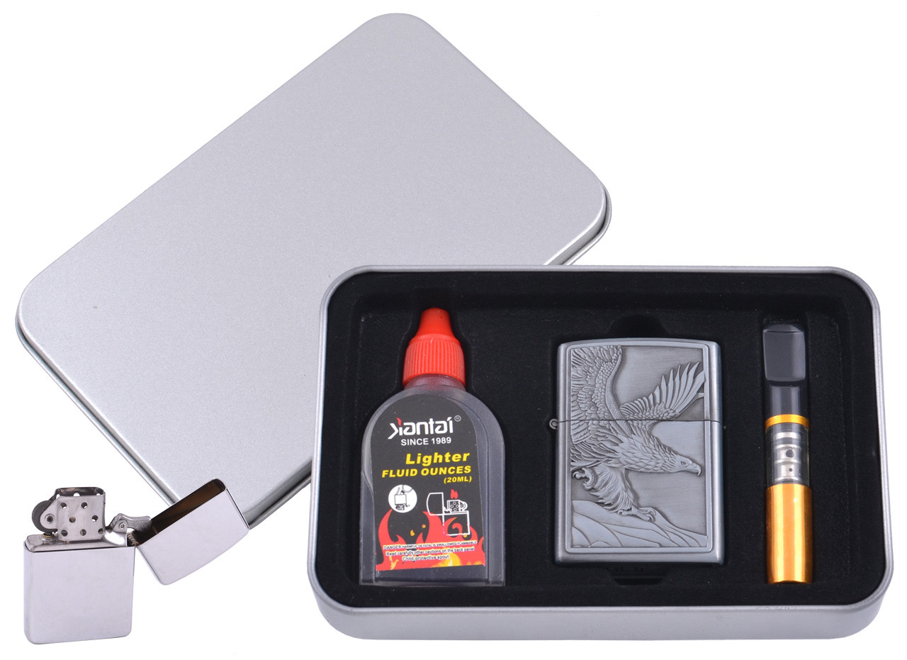 Зажигалка бензиновая в подарочной коробке (Баллончик бензина/Мундштук) Взлетающий Орел XT-4711-6 Зажигалка бензиновая в подарочной коробке (Баллончик бензина/Мундштук) Взлетающий Орел XT-4711-6