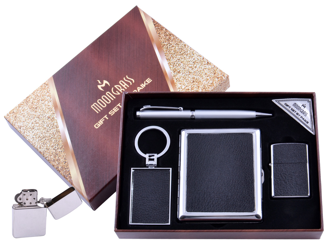 Подарочный набор 4в1 Moongrass Портсигар/Зажигалка/Ручка/Брелок (Кожа) №AL-204B Подарочный набор 4в1 Moongrass Портсигар/Зажигалка/Ручка/Брелок (Кожа) №AL-204B