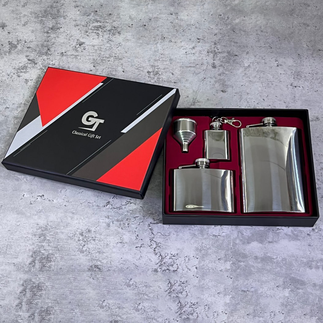 Подарочный набор фляжек GT (9 oz + 3 oz + брелок) с воронкой в коробке XT-2 Подарочный набор фляжек GT (9 oz + 3 oz + брелок) с воронкой в коробке XT-2