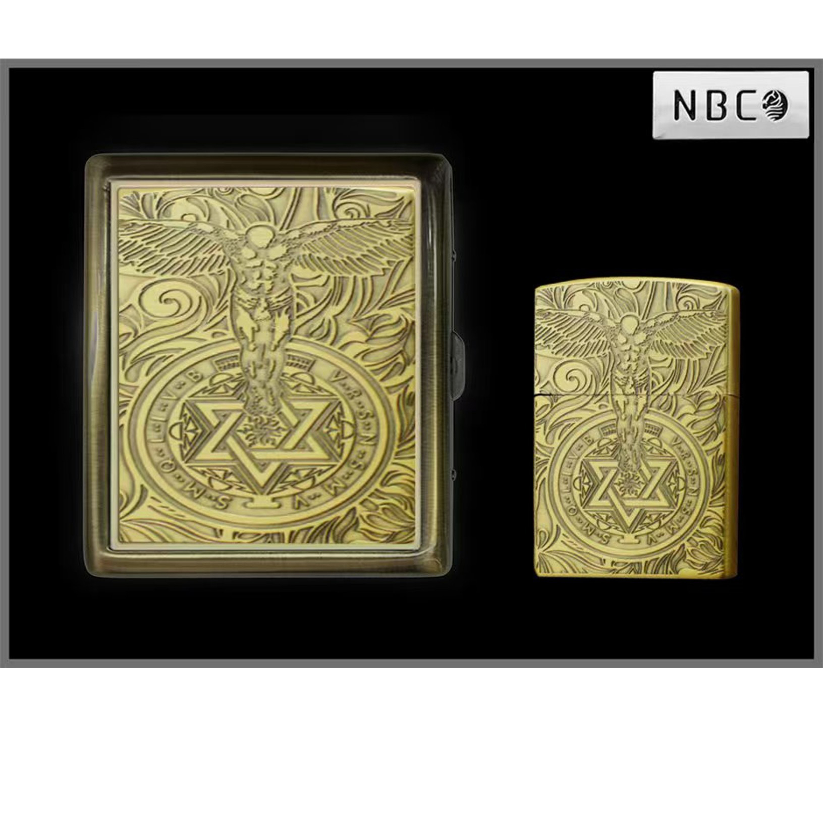 Подарочный набор: Зажигалка и портсигар Ангел с печатью Соломона WKL-068 Подарочный набор: Зажигалка и портсигар Ангел с печатью Соломона WKL-068
