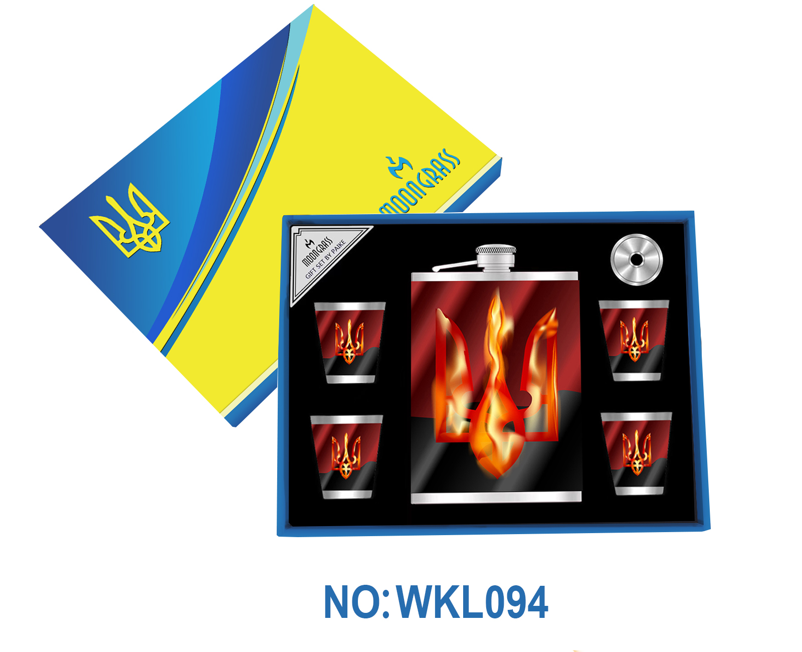 Подарочный набор фляга с рюмками и лейкой Украина WKL094 Подарочный набор фляга с рюмками и лейкой Украина WKL094