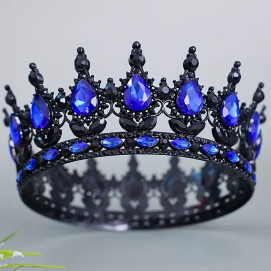 Декор для торта Корона D12 черная с синими камнями Декор для торта Корона D12 черная с синими камнями
