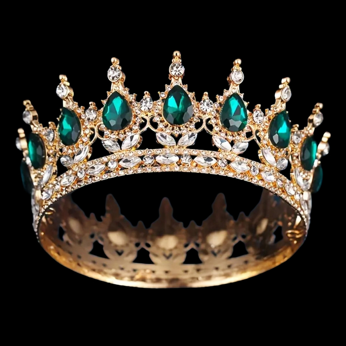 Декор для торта Корона D12 золото с зелеными камнями Декор для торта Корона D12 золото с зелеными камнями
