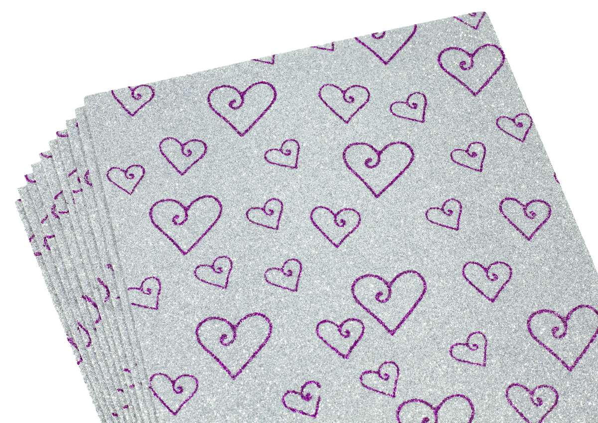 Фоамиран с глиттером 2мм, 10 листов, принт сердечки фиолет с серебром Серый Unison (10516) Фоамиран с глиттером 2мм, 10 листов, принт сердечки фиолет с серебром Серый Unison (10516)