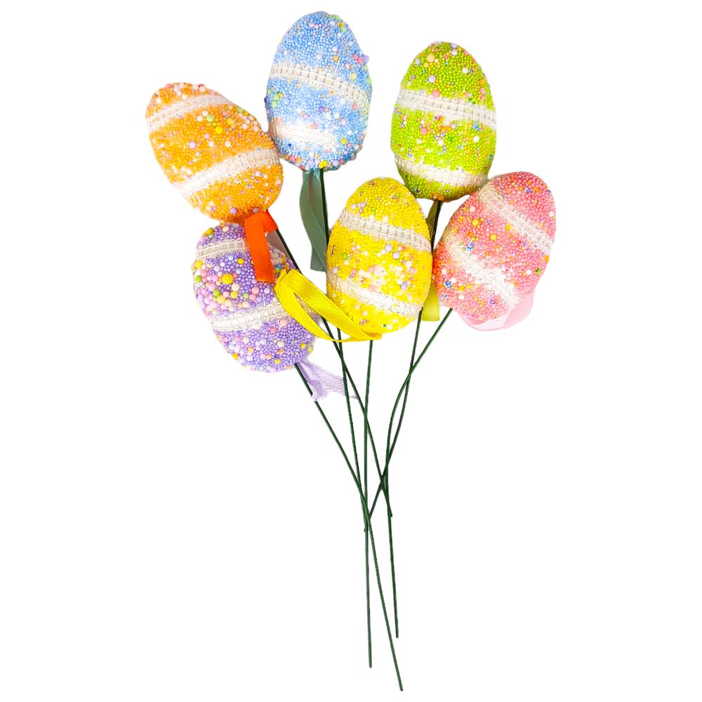 Набор цветных пасхальных яиц 6см - 6шт на палочке Разноцветный Unison (L00122-6) Набор цветных пасхальных яиц 6см - 6шт на палочке Разноцветный Unison (L00122-6)