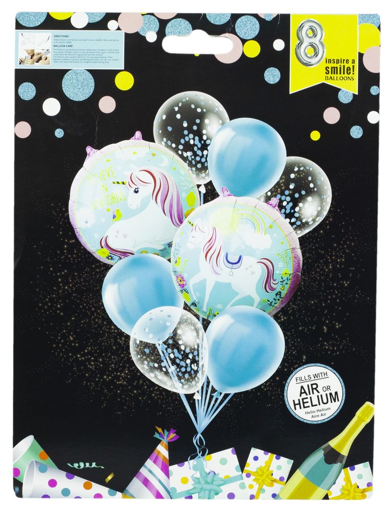 Набор шариков микс с единорогом, 8шт Голубой Без бренда (10122) Набор шариков микс с единорогом, 8шт Голубой Без бренда (10122)