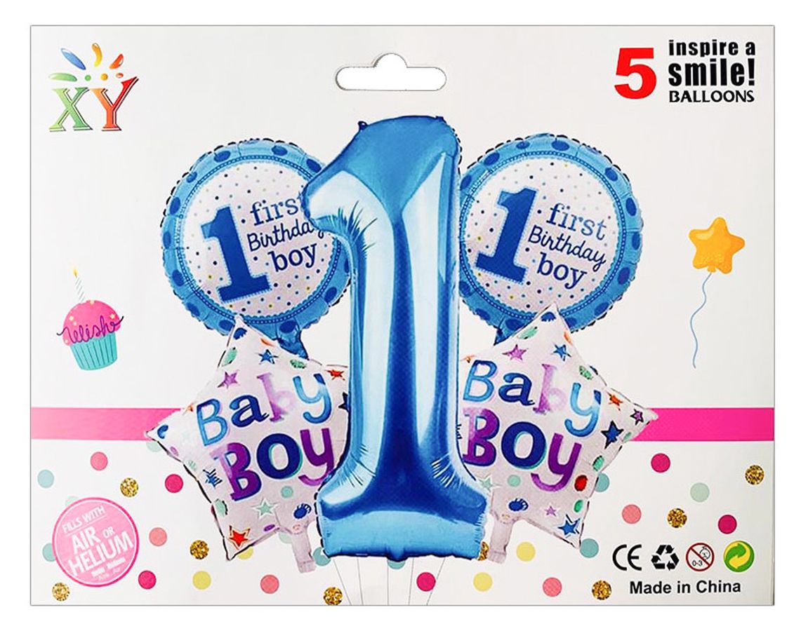 Набор из 5 шариков, 1 ГОД для МАЛЬЧИКА Синий Pelican (836937) Набор из 5 шариков, 1 ГОД для МАЛЬЧИКА Синий Pelican (836937)
