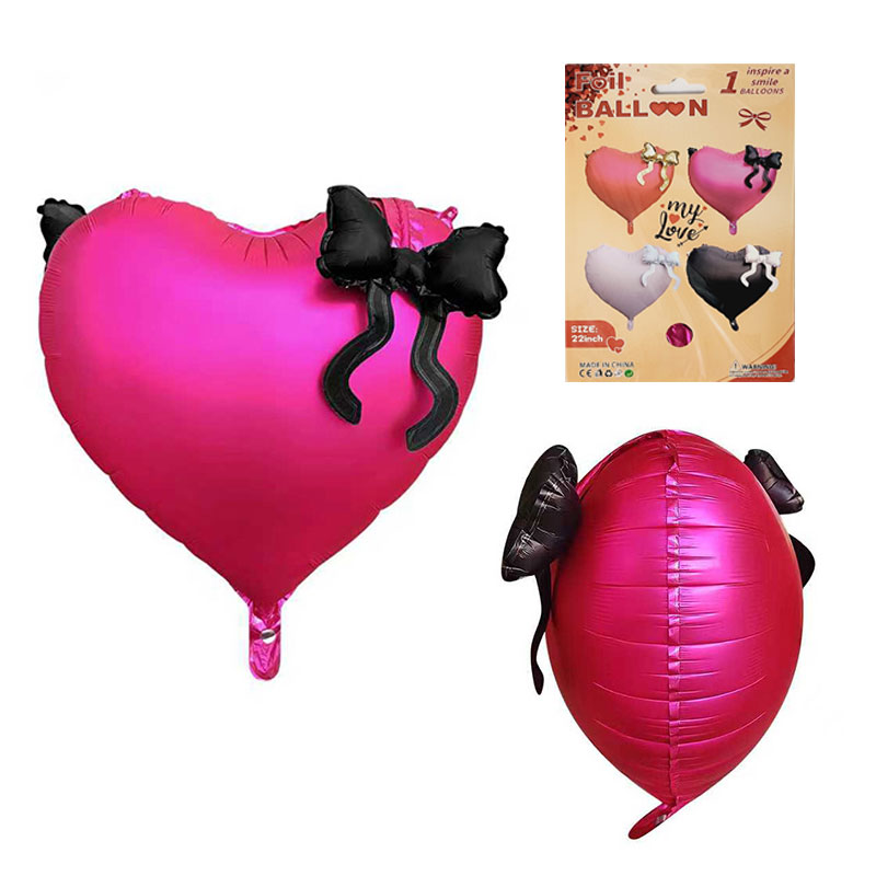 Шарики фольгированные Сердце с бантом 22'' малиновый цвет (CX-12) Шарики фольгированные Сердце с бантом 22'' малиновый цвет (CX-12)