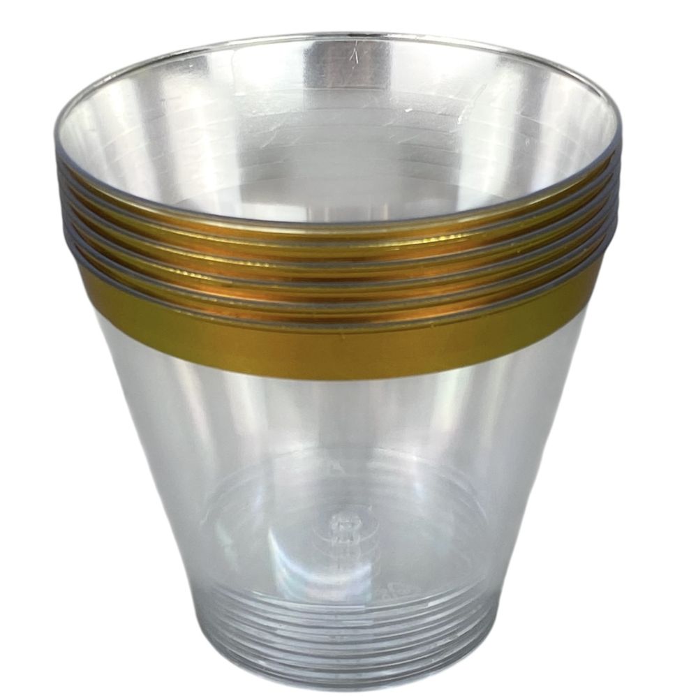 Стаканчики пластиковые многоразовые фуршетные 200гр с золотом, 6шт/уп (7500-53-1) Стаканчики пластиковые многоразовые фуршетные 200гр с золотом, 6шт/уп (7500-53-1)