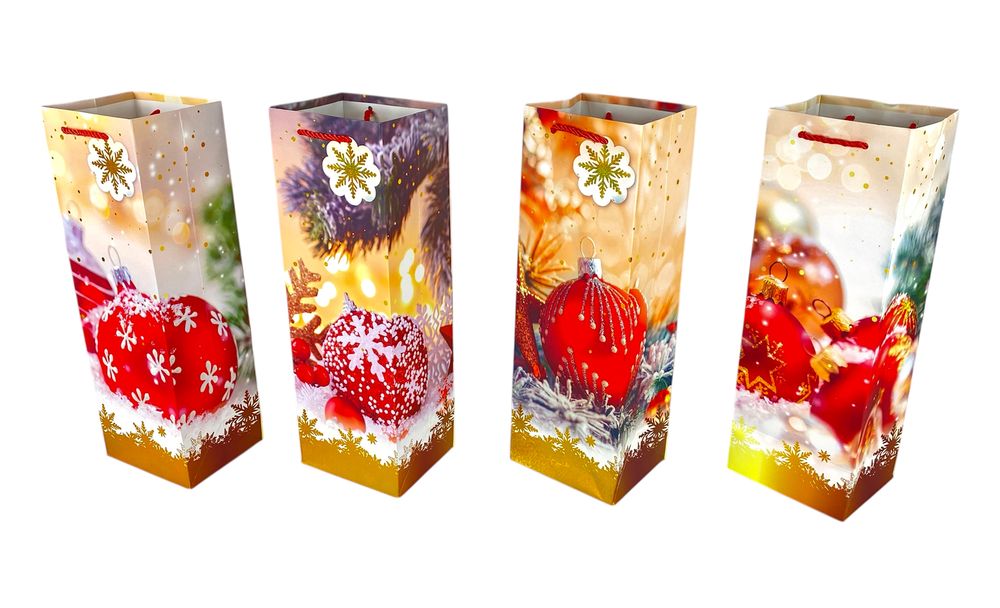 Пакет подарочный под бутылку новогодний 12х 35 х 10см (800-B) Пакет подарочный под бутылку новогодний 12х 35 х 10см (800-B)