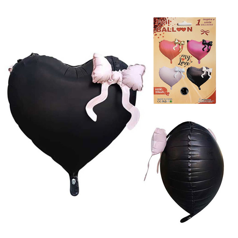 Шарики фольгированные Сердце с бантом 22'' черный цвет (CX-11) Шарики фольгированные Сердце с бантом 22'' черный цвет (CX-11)
