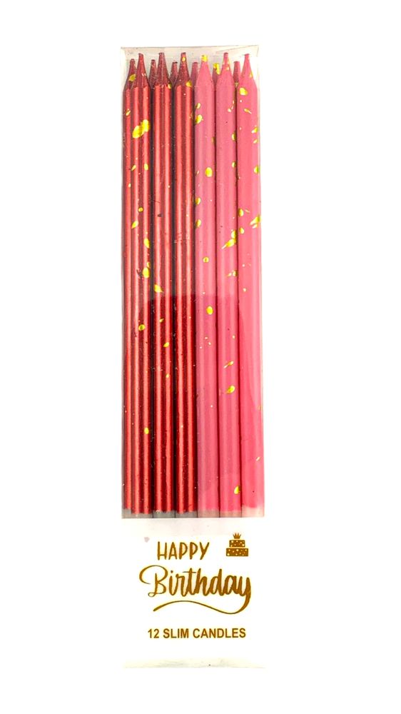 Набор свечей для торта с блеском, 15,0см, розовый-красный, 12шт (625622 pink-red) Набор свечей для торта с блеском, 15,0см, розовый-красный, 12шт (625622 pink-red)