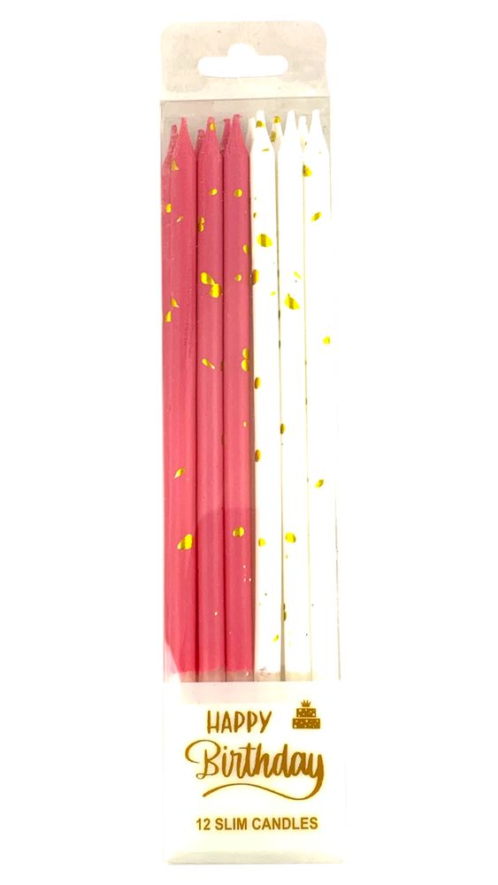 Набор свечей для торта с блеском, 15,0см, розовый-белый, 12шт (625622 pink-white) Набор свечей для торта с блеском, 15,0см, розовый-белый, 12шт (625622 pink-white)