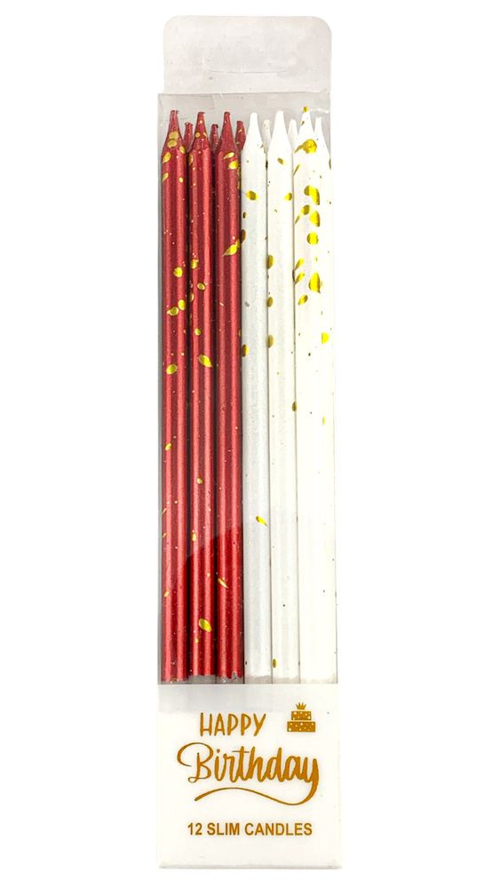 Набор свечей для торта с блеском, 15,0см, красный-белый, 12шт (625622 red-white) Набор свечей для торта с блеском, 15,0см, красный-белый, 12шт (625622 red-white)