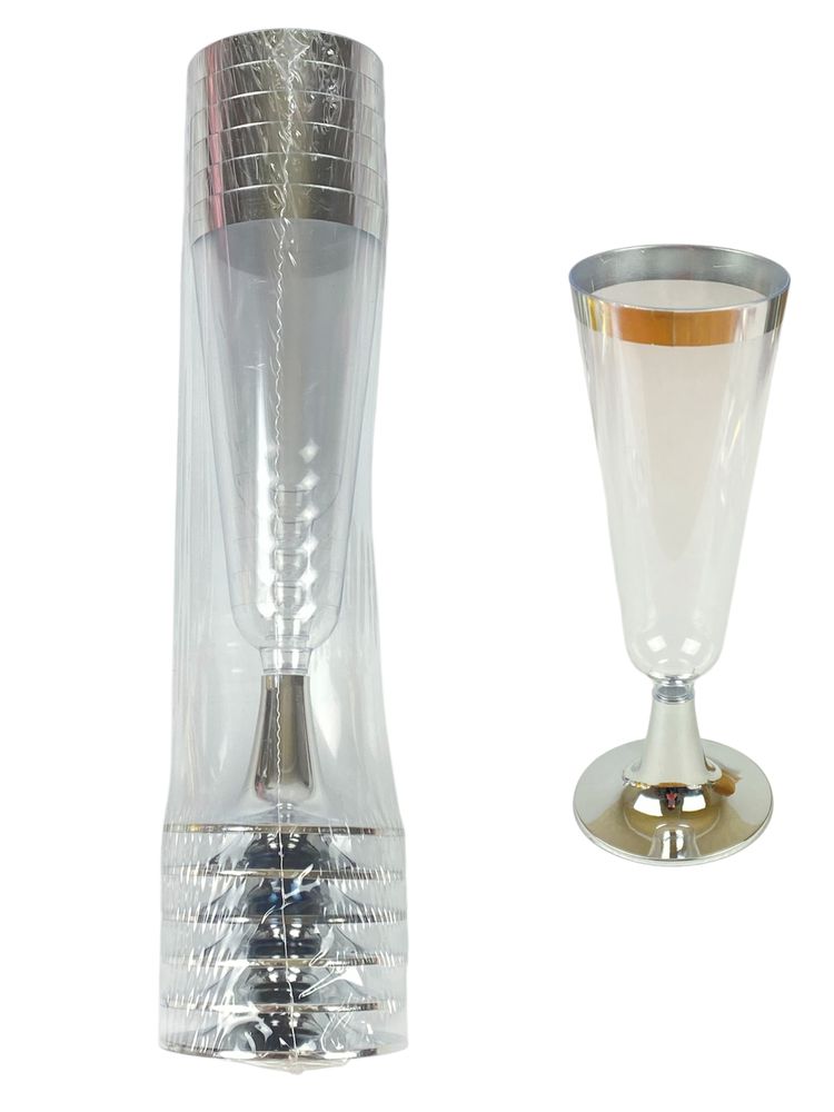 Бокалы пластиковые многоразовые для шампанского с серебром, 6шт/уп (7500-58) Бокалы пластиковые многоразовые для шампанского с серебром, 6шт/уп (7500-58)