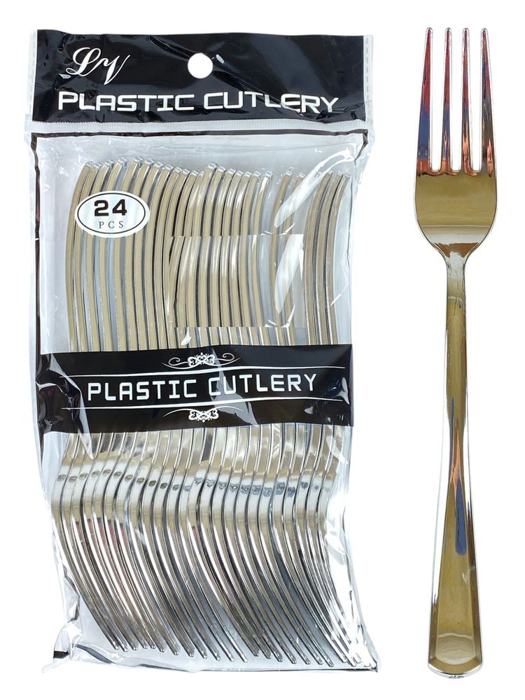 Вилки пластиковые многоразовые серебро, 18см, 24шт/уп (7500-47) Вилки пластиковые многоразовые серебро, 18см, 24шт/уп (7500-47)