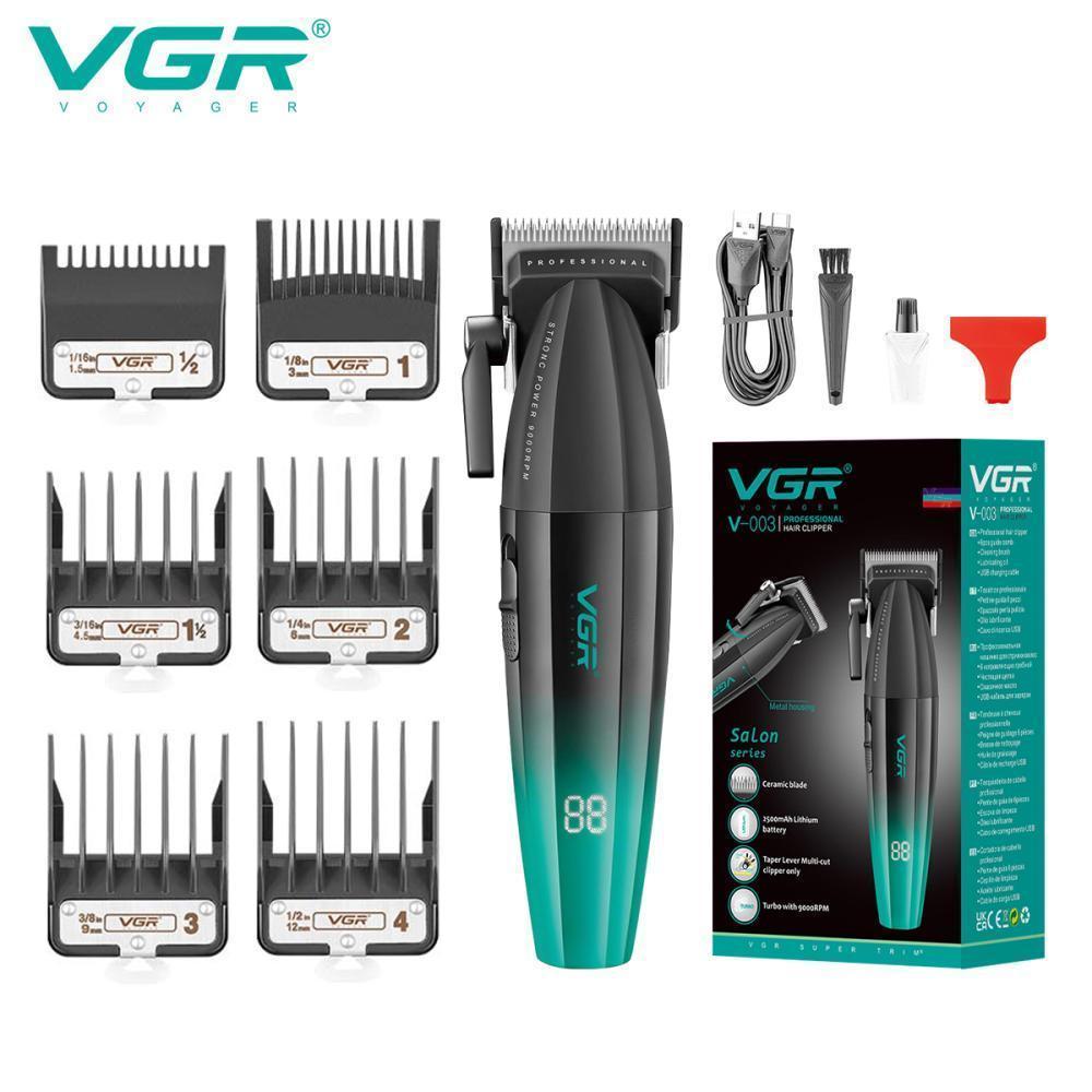 Аккумуляторная машинка для стрижки (clipper) VGR V-003 GREEN, 6 насадок, TURBO режим 9000 RPM, керамическое лезвие, LED display Аккумуляторная машинка для стрижки (clipper) VGR V-003 GREEN, 6 насадок, TURBO режим 9000 RPM, керамическое лезвие, LED display