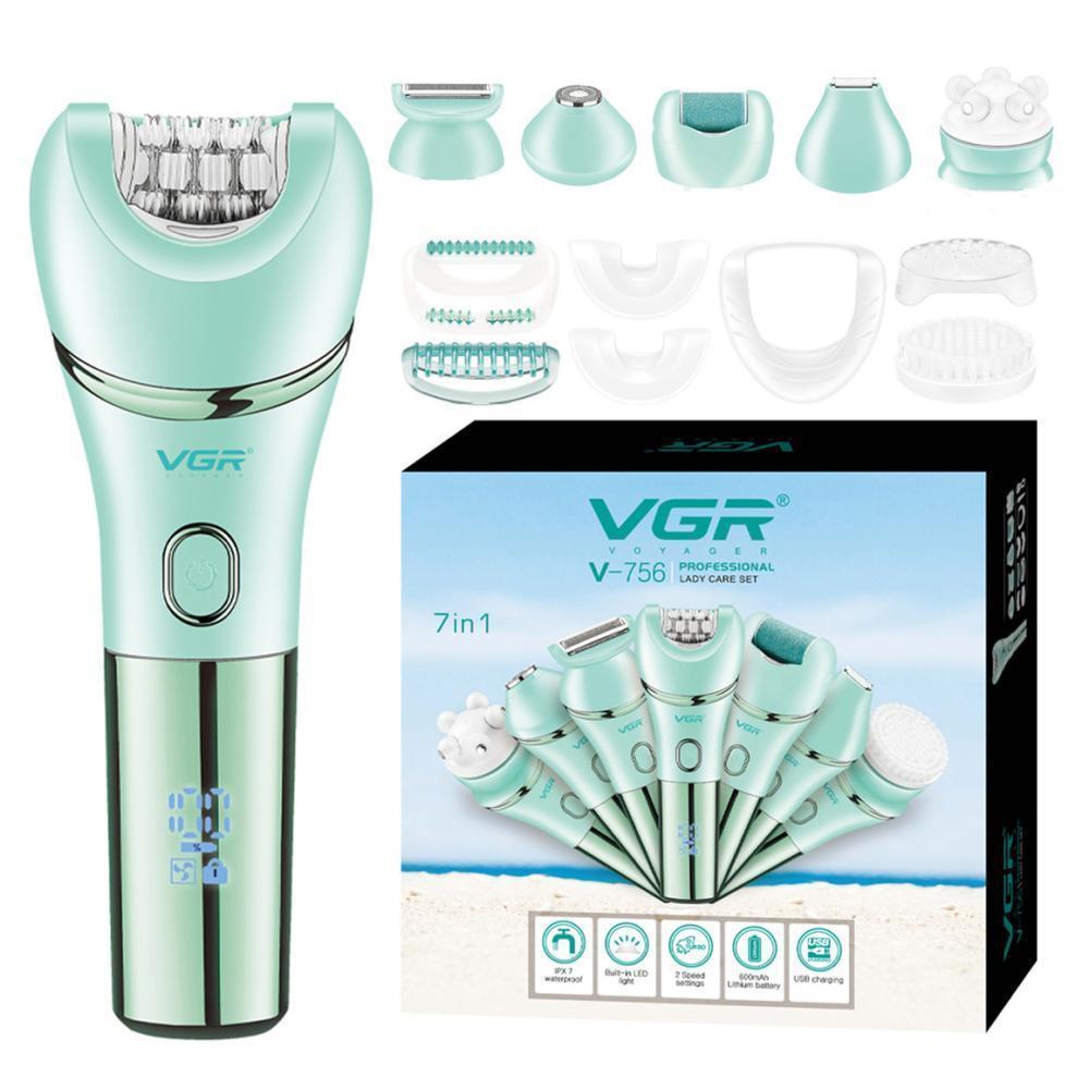 Эпилятор VGR 7 в 1 V-756 GREEN, 7 насадок, IPX7 Эпилятор VGR 7 в 1 V-756 GREEN, 7 насадок, IPX7