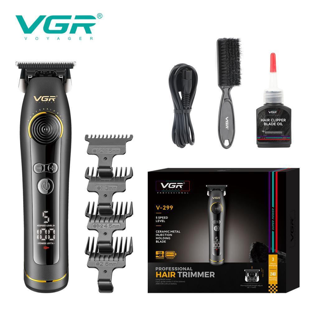 Триммер VGR V-299 BLACK, 4 насадки, 9000RPM, 2000 mAh, 5 уровней скорости, LED display Триммер VGR V-299 BLACK, 4 насадки, 9000RPM, 2000 mAh, 5 уровней скорости, LED display