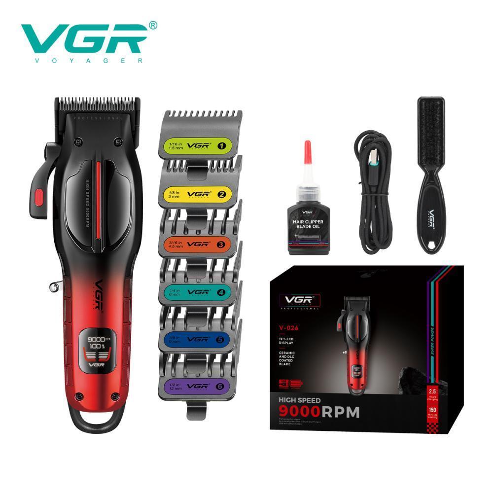 Аккумуляторная машинка для стрижки (clipper) VGR V-026 RED, 6 насадок, 9000 RPM, LED display Аккумуляторная машинка для стрижки (clipper) VGR V-026 RED, 6 насадок, 9000 RPM, LED display