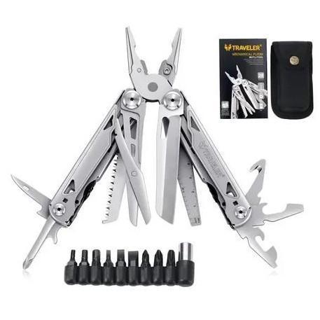Мультитул тактический Traveler MQ064DG Silver 28 в 1, комплект бит, с чехлом, с плоскогубцами 16,2см Мультитул тактический Traveler MQ064DG Silver 28 в 1, комплект бит, с чехлом, с плоскогубцами 16,2см