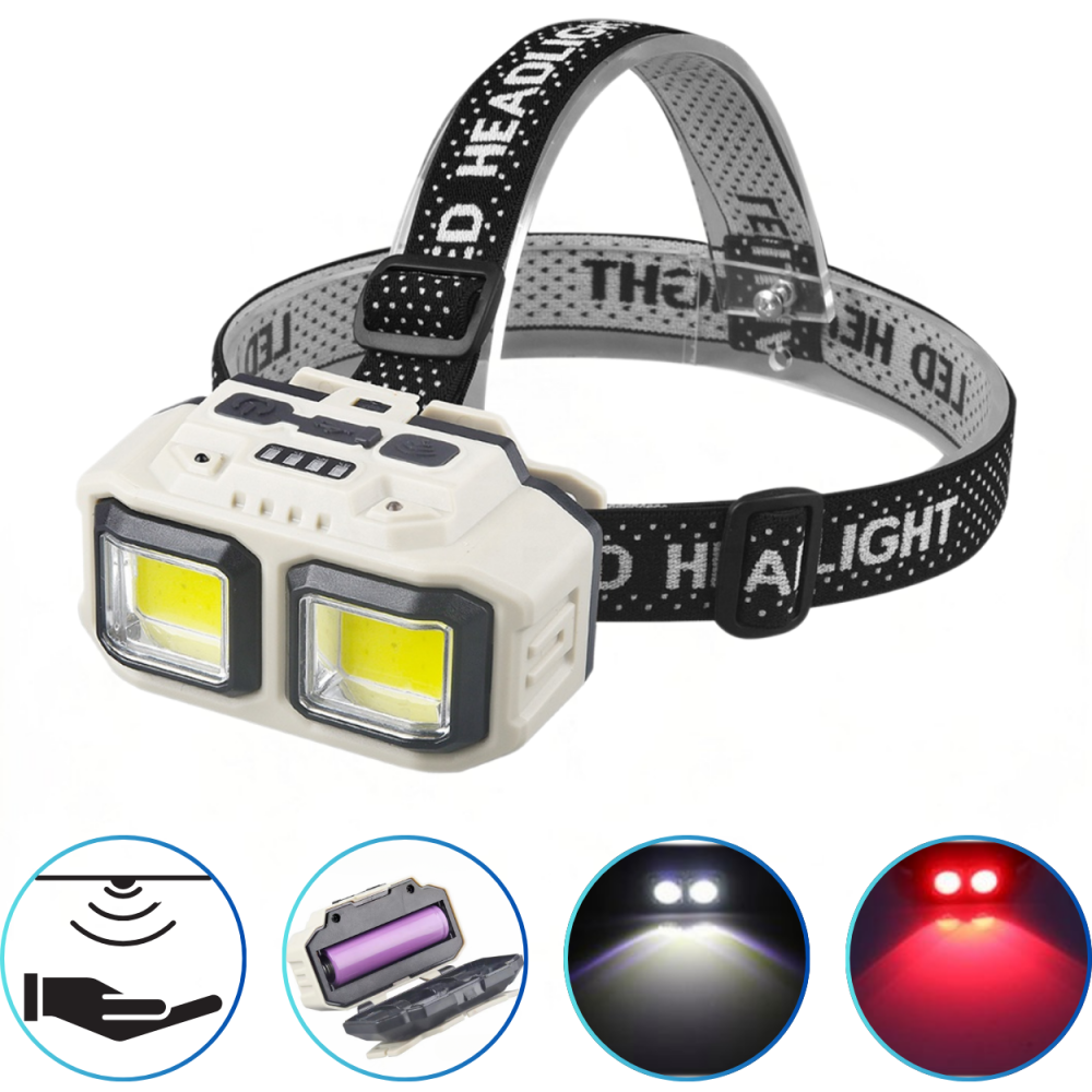 Фонарь налобный HX-816S-2COB(White+Red), Motion Sensor, Waterproof, 1x18650, ЗУ Type-C, Box Фонарь налобный HX-816S-2COB(White+Red), Motion Sensor, Waterproof, 1x18650, ЗУ Type-C, Box