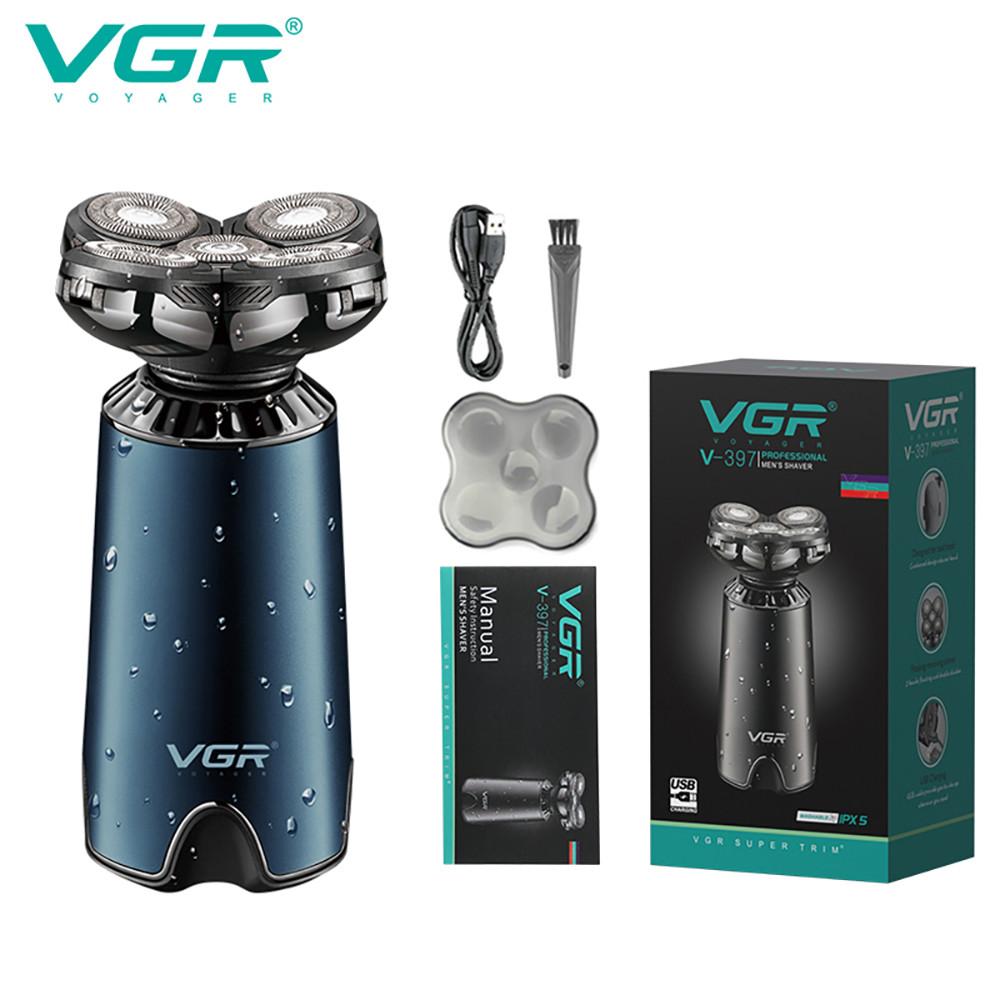 Электробритва VGR V-397 BLUE для мужчин, роторная для влажного и сухого бритья, IPX5 Электробритва VGR V-397 BLUE для мужчин, роторная для влажного и сухого бритья, IPX5